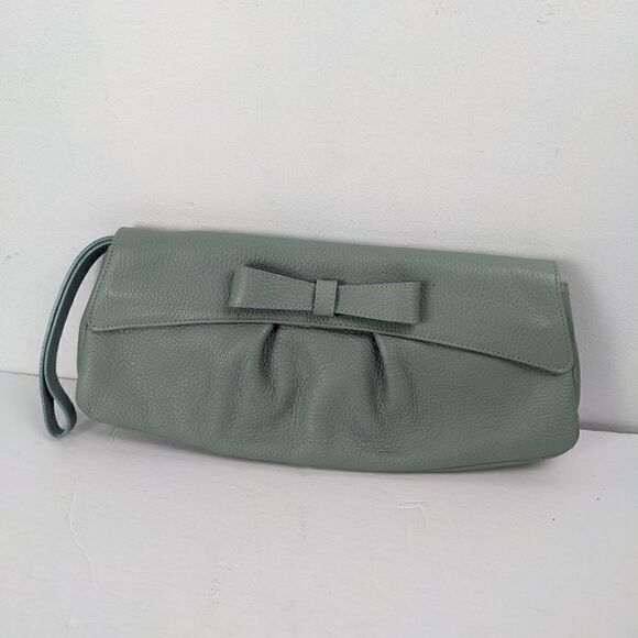 Claudia Firenze Leather clutch Sage with strap and bow - wedding prom purse - Picture 1 of 6